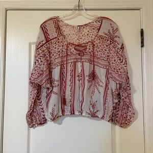 Free People Red and Off White Boho Blouse